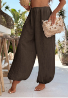 Lniane Kalhoty haremki ze ściągaczami Sun Outfit khaki