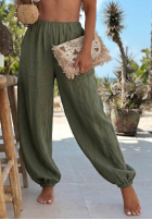 Lniane Kalhoty haremki ze ściągaczami Sun Outfit khaki