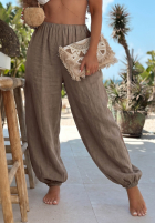 Lniane Kalhoty haremki ze ściągaczami Sun Outfit khaki