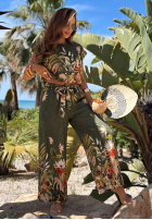 Vzorovaný Souprava Halenka i Kalhoty wide leg Tropical Flora khaki
