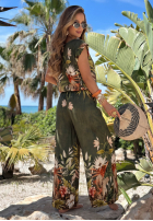 Vzorovaný Souprava Halenka i Kalhoty wide leg Tropical Flora khaki