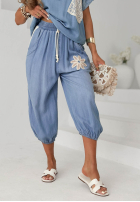 materiálové Kalhoty joggery z naszywką Sunset Palm modré