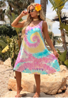 Šaty tunika mini na ramiączkach tie dye Tropic Baddie błękitno-růžová