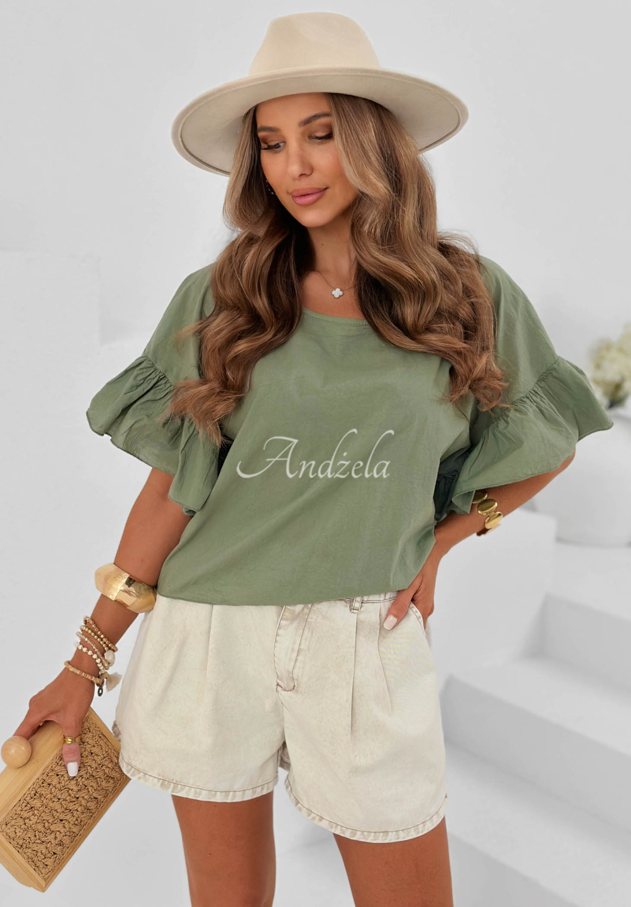 Lehká bavlněná halenka s volánky Sun Breeze khaki