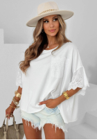 Bawełniana Halenka oversize z koronką Sun Umbrella ecru