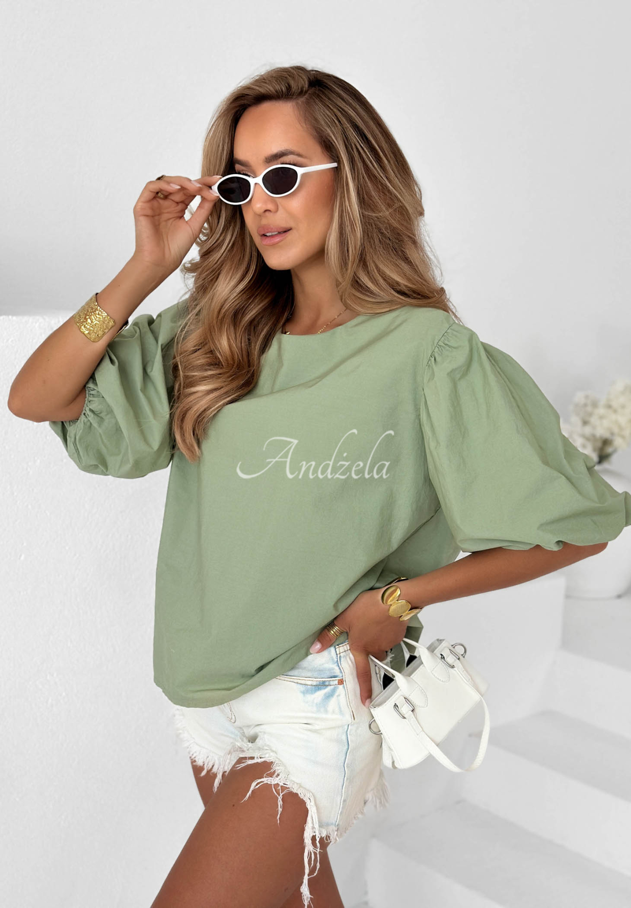 Bavlněná halenka s nabíranými rukávy Sweet Summer khaki