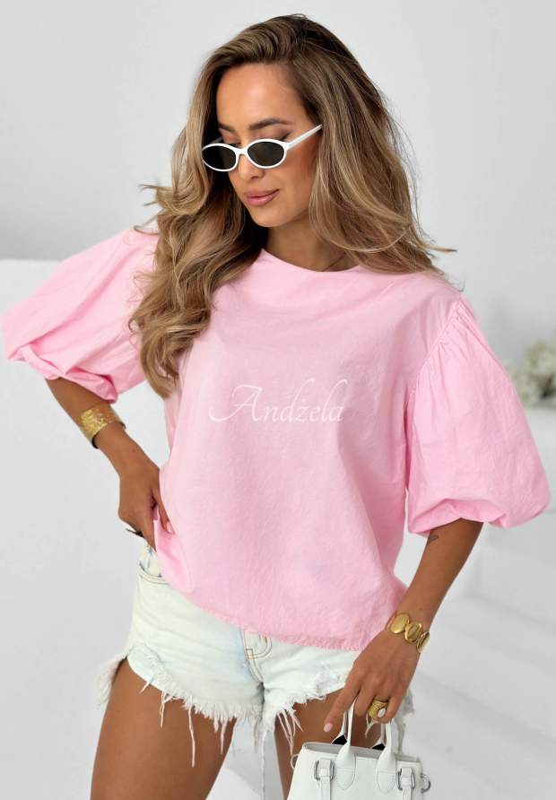 Bavlněn&aacute; halenka s nab&iacute;ran&yacute;mi ruk&aacute;vy Sweet Summer růžov&aacute;