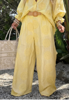 Haftowane Kalhoty wide leg boho Ti Amo žluté