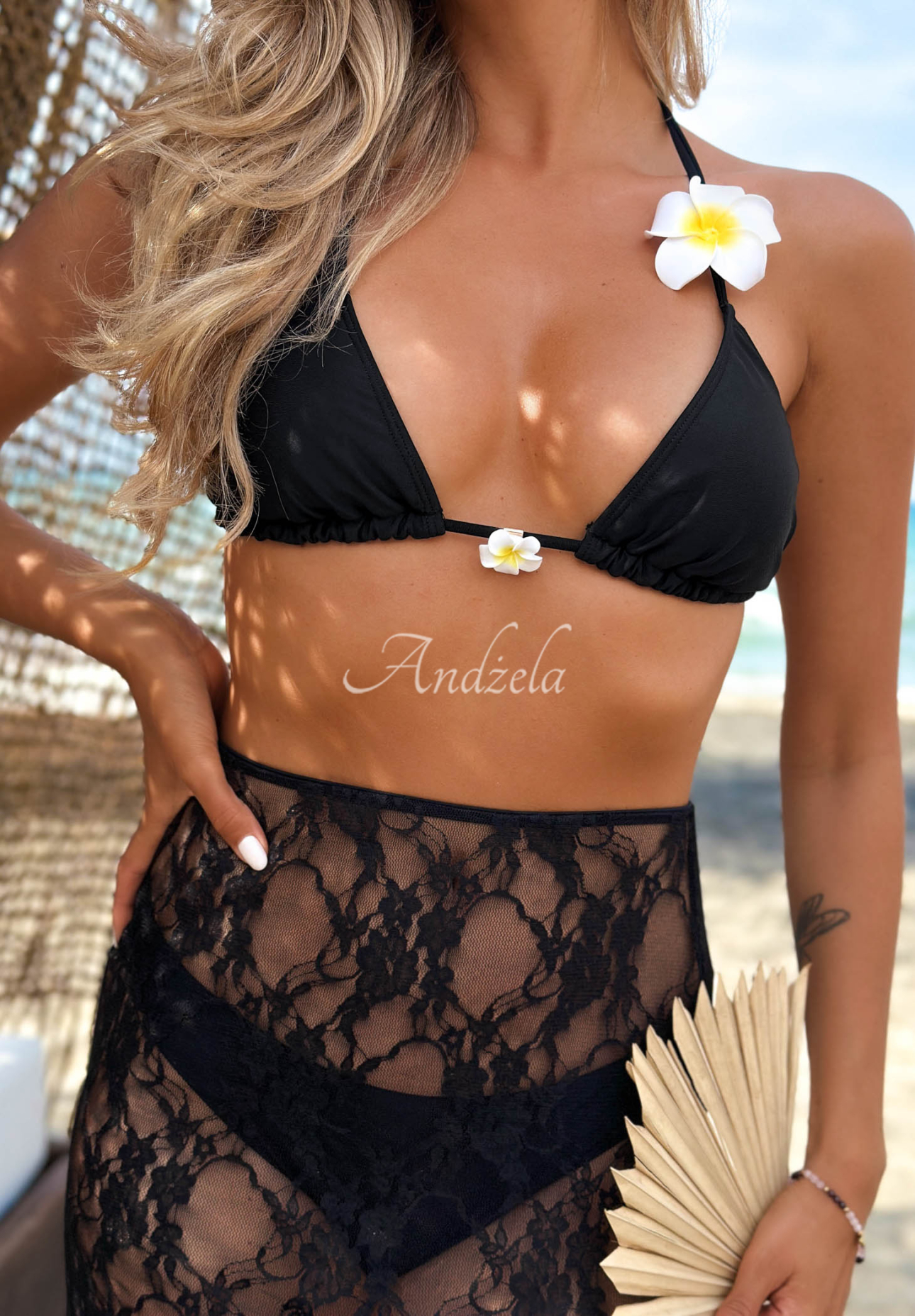 Plážová souprava plavky bikini a pareo Lace Accent Černé