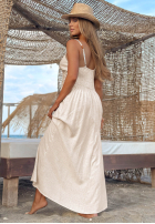 Šaty maxi na ramiączkach z koronką boho Island Desire světle béžový
