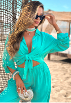 Viskózová souprava košile a kalhoty wide leg Summer Skies tyrkysový