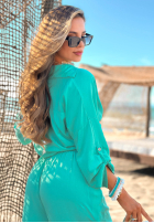 Viskózová souprava košile a kalhoty wide leg Summer Skies tyrkysový