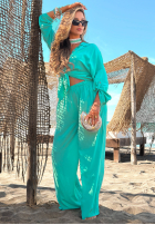 Viskózová souprava košile a kalhoty wide leg Summer Skies tyrkysový
