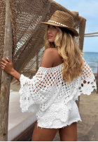 Krátká ażurowa narzutka boho Vayari Bílá