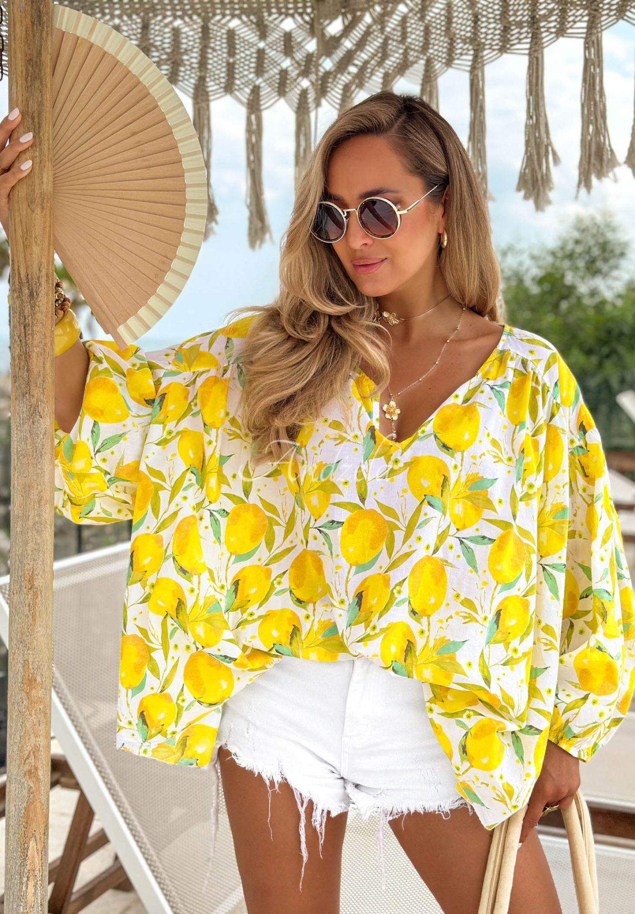 Bavlněná oversize halenka s citronky Iced Lemonade bílo-žlutá