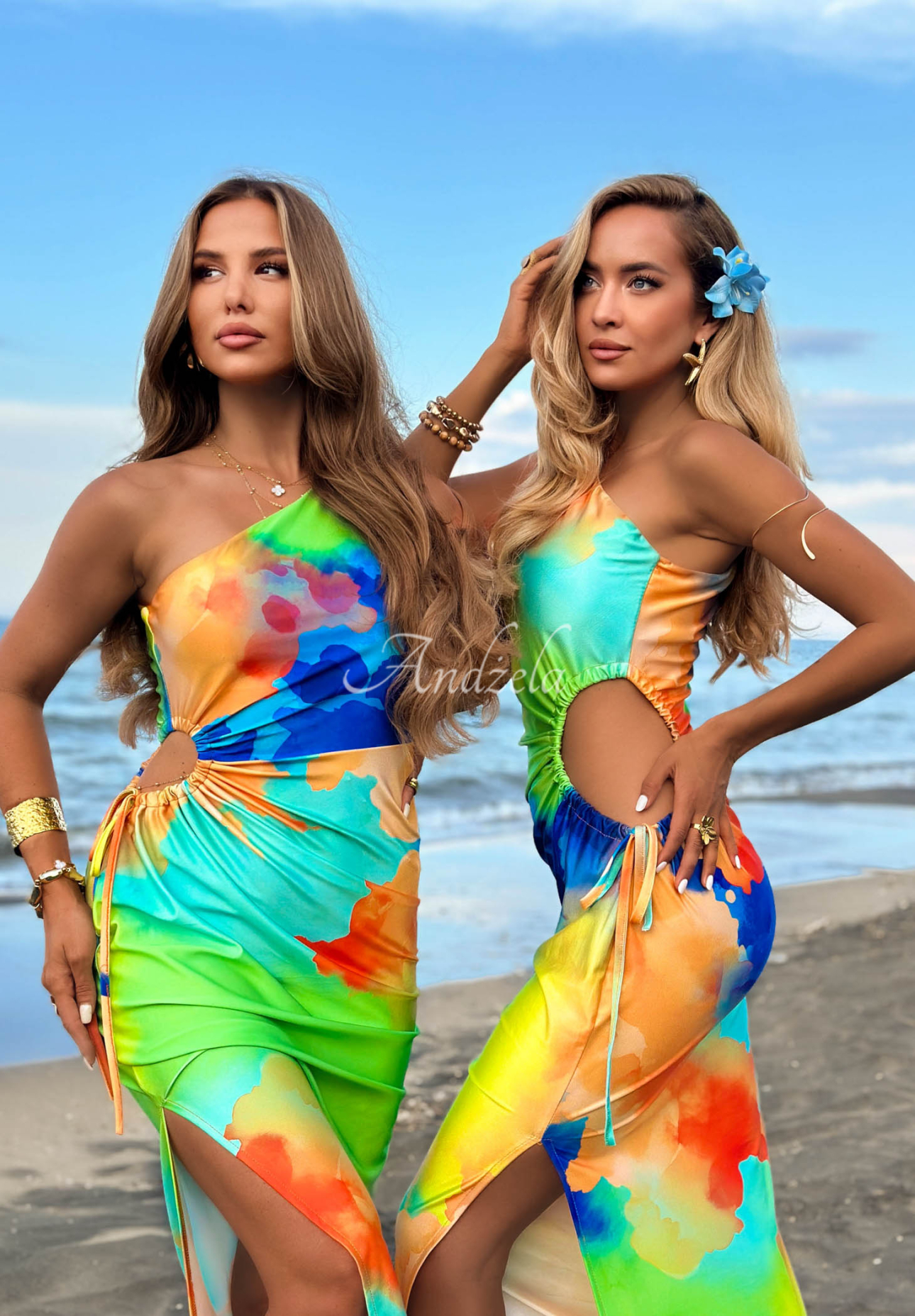 Asymetrické maxi šaty se vzory Hawaii Papaya žluto-oranžové