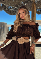 Souprava Halenka španělština i Kalhoty wide leg z paskiem Spanish Beauty červený