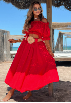 Souprava Halenka španělština i Kalhoty wide leg z paskiem Spanish Beauty červený