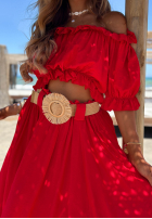 Souprava Halenka španělština i Kalhoty wide leg z paskiem Spanish Beauty červený