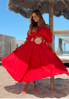 Souprava Halenka španělština i Kalhoty wide leg z paskiem Spanish Beauty červený