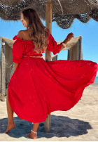 Souprava Halenka španělština i Kalhoty wide leg z paskiem Spanish Beauty červený