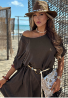 Šaty midi z plecionym paskiem Summer Diva čokoládová