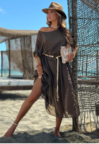 Šaty midi z plecionym paskiem Summer Diva čokoládová