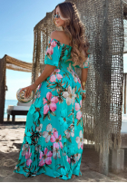 Kwiecista Šaty maxi Summer Florisa tyrkysová