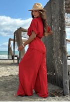 Souprava Košile ze ściągaczem i Kalhoty wide leg Elite Summer čokoládový