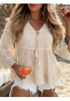 Haftowana Halenka z wiązaniem boho Lagoon Light ecru