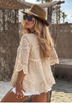 Haftowana Halenka z wiązaniem boho Lagoon Light ecru