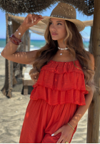Dlouhý Overal wide leg na ramiączkach z falbankami Ocean Charm béžový