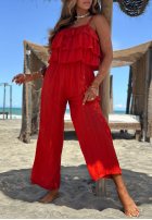 Dlouhý Overal wide leg na ramiączkach z falbankami Ocean Charm béžový