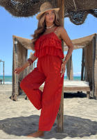 Dlouhý Overal wide leg na ramiączkach z falbankami Ocean Charm béžový