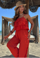 Dlouhý Overal wide leg na ramiączkach z falbankami Ocean Charm béžový
