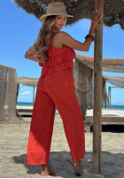 Dlouhý Overal wide leg na ramiączkach z falbankami Ocean Charm béžový