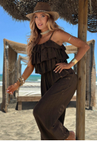 Dlouhý Overal wide leg na ramiączkach z falbankami Ocean Charm béžový
