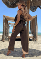 Dlouhý Overal wide leg na ramiączkach z falbankami Ocean Charm béžový