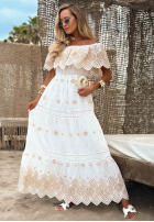 Ażurowa Šaty maxi španělština boho Sun Queen Bílá