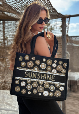 Pletená kabelka vyšívaná korálky boho Sunshine Beads černá