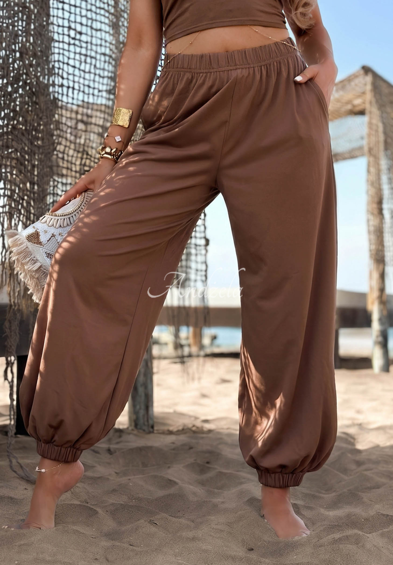 Bavlněné jogger kalhoty Summer Wind čokoládové