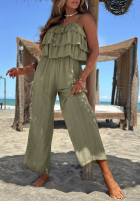 Dlouhý Overal wide leg na ramiączkach z falbankami Ocean Charm béžový