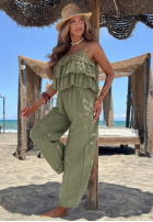 Dlouhý Overal wide leg na ramiączkach z falbankami Ocean Charm béžový