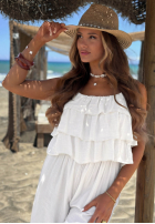 Dlouhý Overal wide leg na ramiączkach z falbankami Ocean Charm béžový