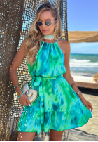 Wzorzysta Šaty mini na ramiączkach z wiskozą Lagoon Breeze zielono-modrá