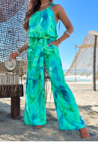 Dlouhý Vzorovaný Overal z wiskozą Lagoon Breeze zielono-modrý