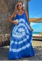 Šaty maxi na ramiączkach tie dye Deep Sea kobaltowo-Bílá