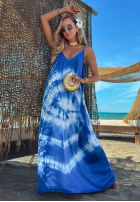 Šaty maxi na ramiączkach tie dye Deep Sea kobaltowo-Bílá