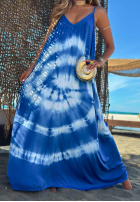 Šaty maxi na ramiączkach tie dye Deep Sea kobaltowo-Bílá