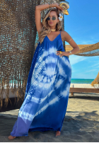 Šaty maxi na ramiączkach tie dye Deep Sea kobaltowo-Bílá